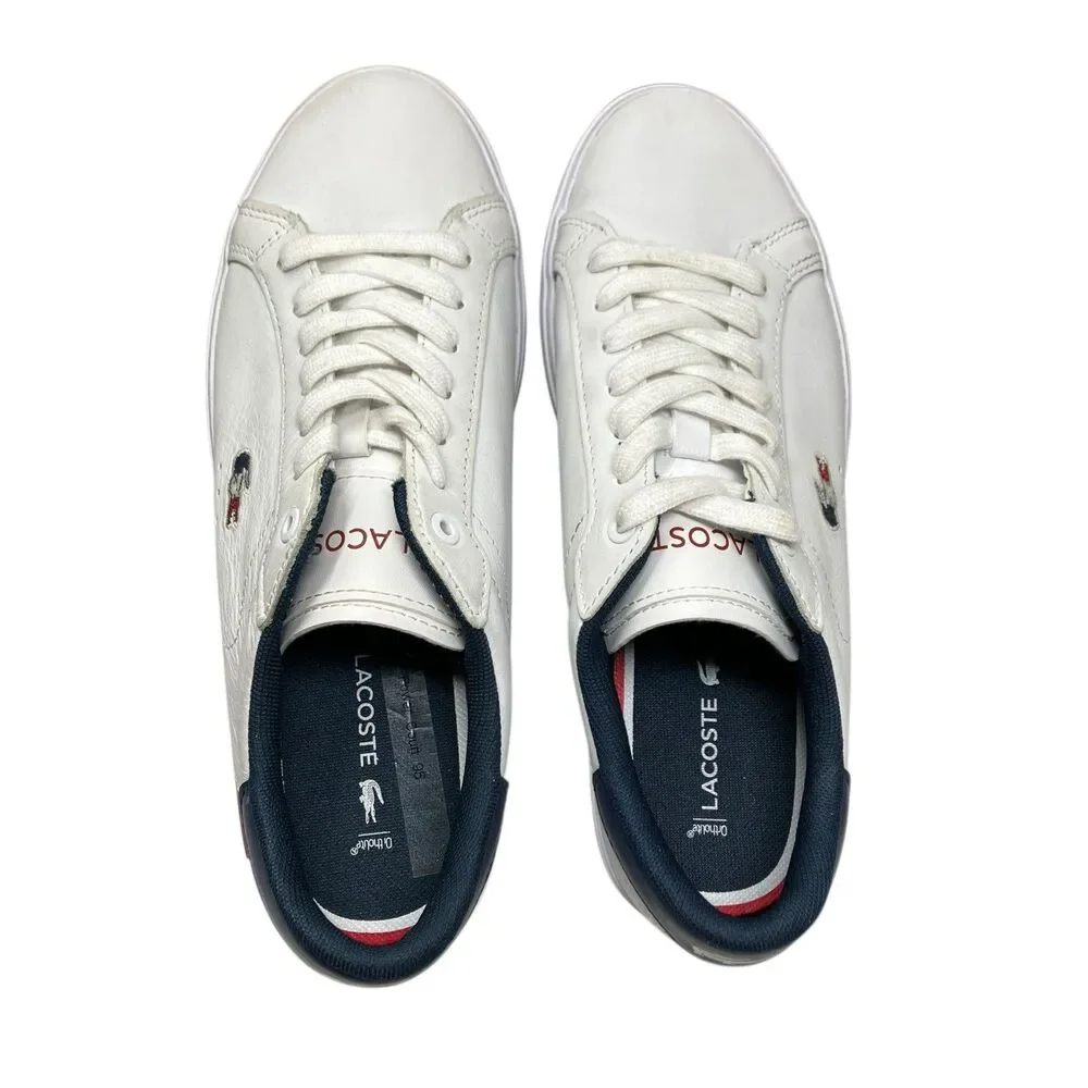 Lacoste Sneakers‎ Womens 7.5 White Leather Powercourt Preppy Americana Red Blue